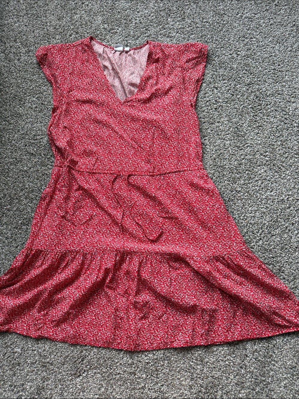 GAP Red Floral Print Midi Dress with V-Neck